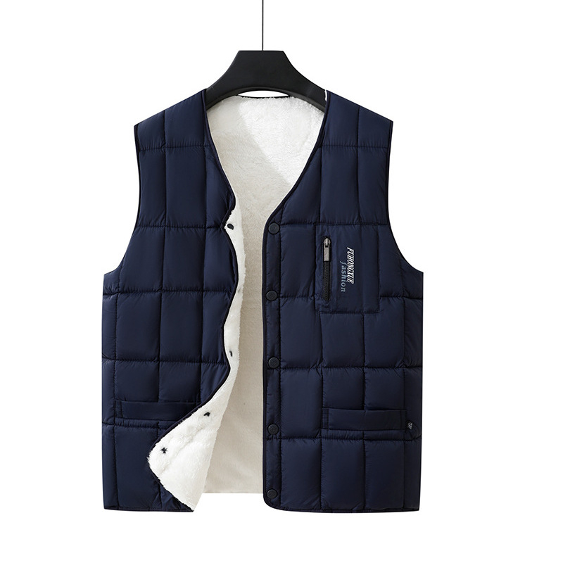 Pánska vesta s výplňou z polyesteru a bavlny, s kapucňou, V-krk, dvojité zapínanie, pruhovaný vzor, hrubá zimná casual