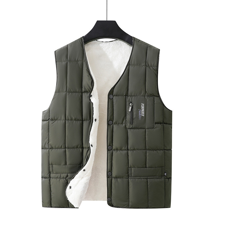 Pánska vesta s výplňou z polyesteru a bavlny, s kapucňou, V-krk, dvojité zapínanie, pruhovaný vzor, hrubá zimná casual