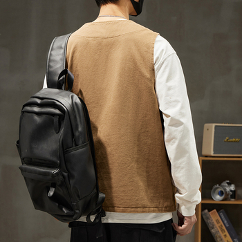 Meeste 100% puuvillane kardigan-vest, Vintage stiil, V-kaelus, ühe riviga eesmine sulgumine, kolmemõõtmelised patch taskud