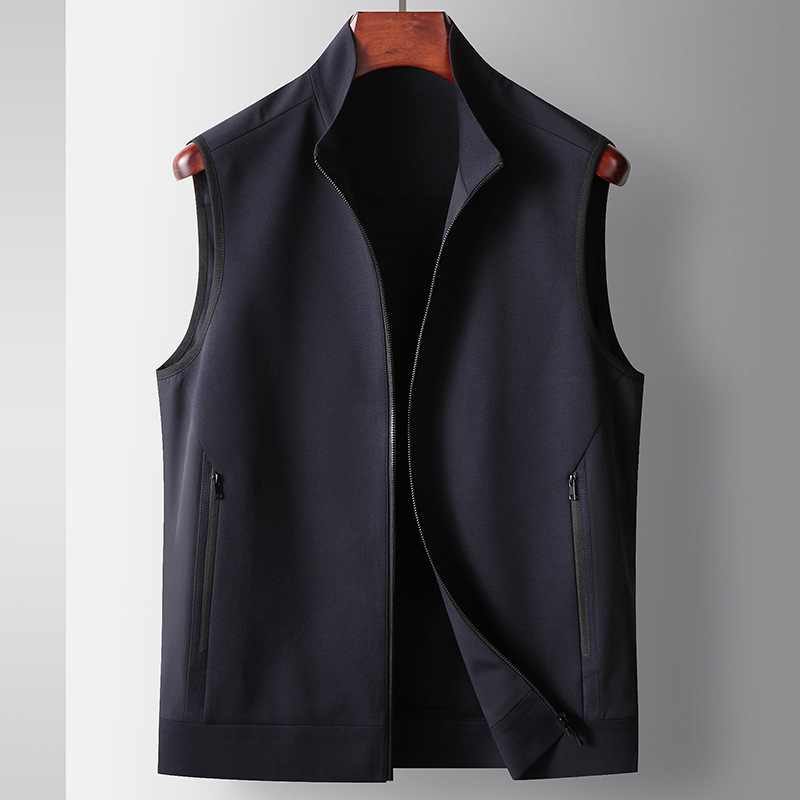 Vīriešu bez piedurknēm darba veste ar augstu apkakli, rāvējslēdzēja aizdare, neilona maisījuma audums