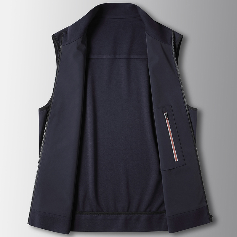 Vīriešu bez piedurknēm darba veste ar augstu apkakli, rāvējslēdzēja aizdare, neilona maisījuma audums