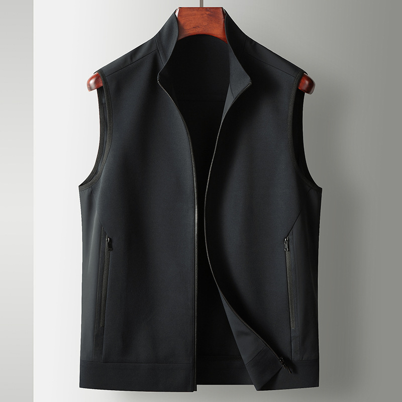 Vīriešu bez piedurknēm darba veste ar augstu apkakli, rāvējslēdzēja aizdare, neilona maisījuma audums