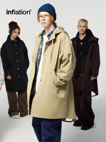 Pánska parka s kapucňou a rybím chvostom - dlhý kabát, voľný strih, mestský štýl, polyesterová podšívka