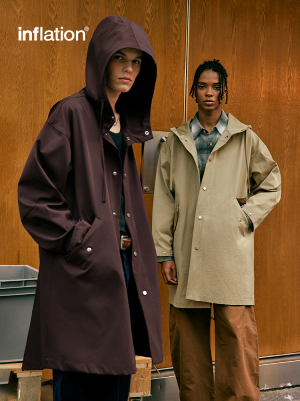 Pánska parka s kapucňou a rybím chvostom - dlhý kabát, voľný strih, mestský štýl, polyesterová podšívka