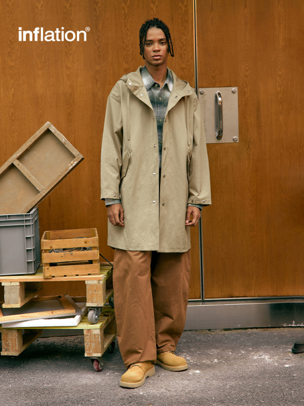 Pánska parka s kapucňou a rybím chvostom - dlhý kabát, voľný strih, mestský štýl, polyesterová podšívka