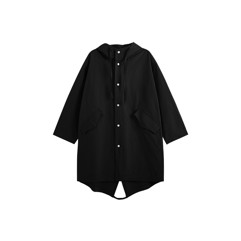 Pánska parka s kapucňou a rybím chvostom - dlhý kabát, voľný strih, mestský štýl, polyesterová podšívka