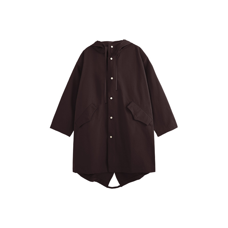 Pánska parka s kapucňou a rybím chvostom - dlhý kabát, voľný strih, mestský štýl, polyesterová podšívka