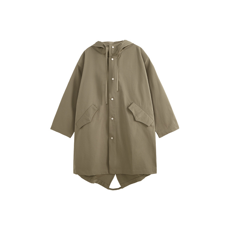 Pánska parka s kapucňou a rybím chvostom - dlhý kabát, voľný strih, mestský štýl, polyesterová podšívka