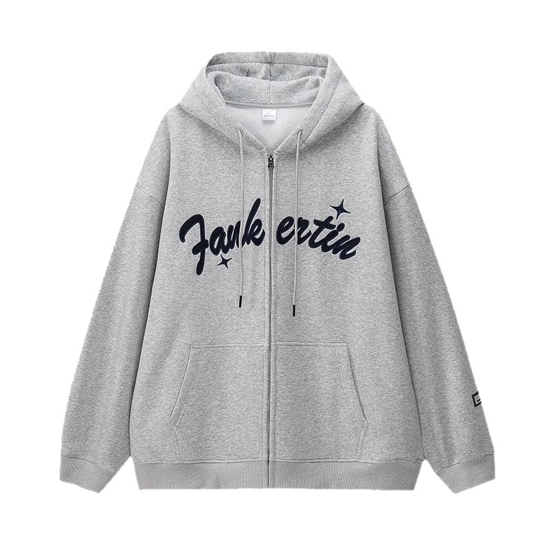 Ανδρική ζακέτα με κουκούλα και εκτύπωση, χαλαρή εφαρμογή, πολυεστέρα 91–95%, φλις επένδυση, φερμουάρ