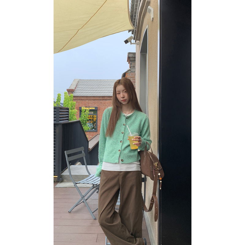 Dámsky kardigan v kórejskom štýle, akrylová pletenina, okrúhly výstrih, dlhé rukávy, patchwork detail