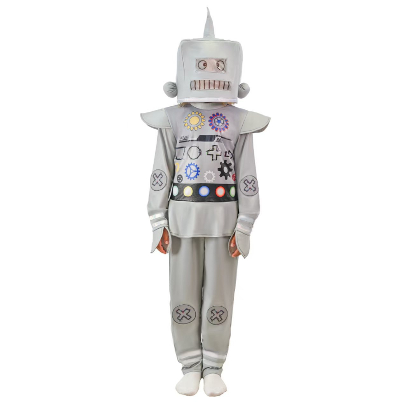 Detský cosplay kostým robota na školské vystúpenia, kreslený štýl, 100% polyester, vhodný pre deti 8+ rokov (140 cm+), na všetky ročné obdobia, uvedenie jar 2025