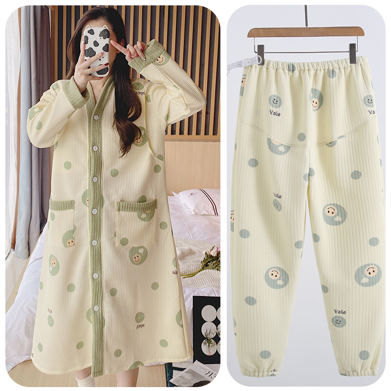 Tehotenské nočné šaty na dojčenie - zimný kardigán štýl, francúzsky vkus, dlhé rukávy, ľahká vzdušná tkanina