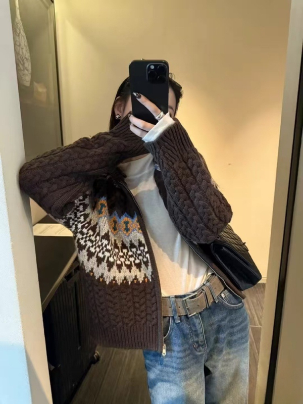 Kardigán s kapucňou z hrubého vlneného úpletu, zips, dlhé rukávy