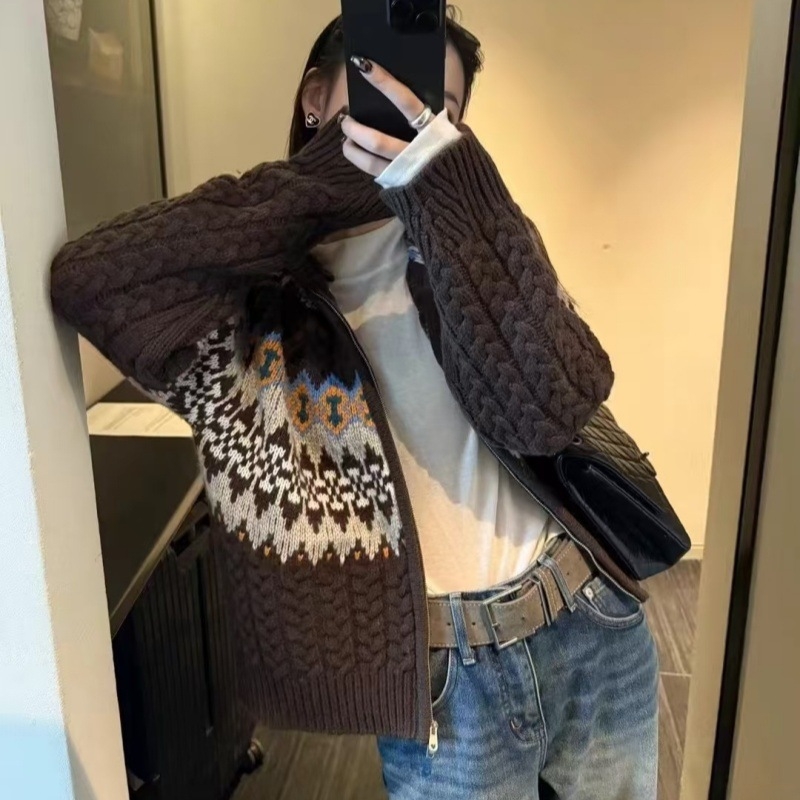 Kardigán s kapucňou z hrubého vlneného úpletu, zips, dlhé rukávy