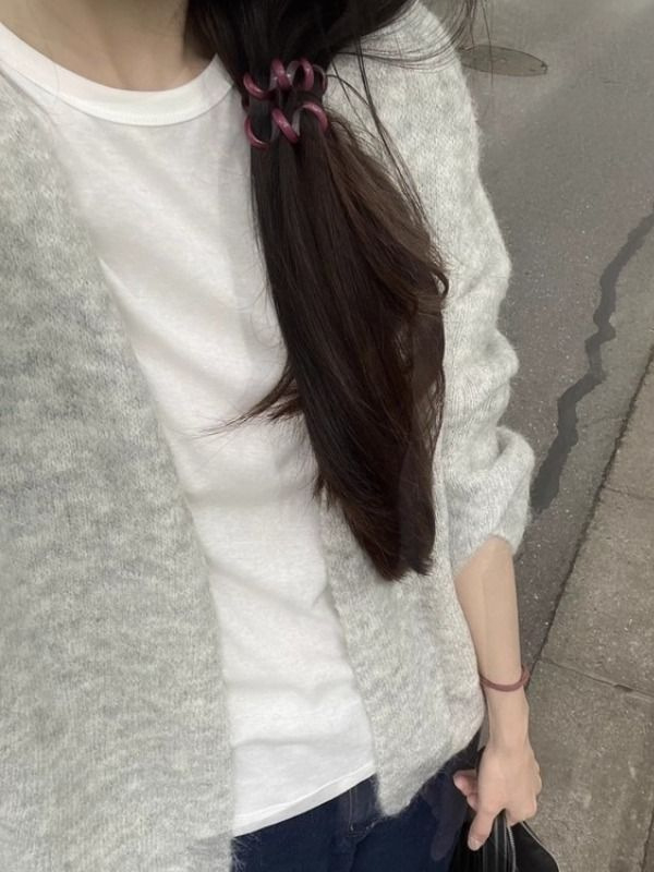 Najlon-elastan pleteni kardigan s V-izrezom, dugi rukavi, jednobojni uzorak, minimalistički japansko-korejski casual stil