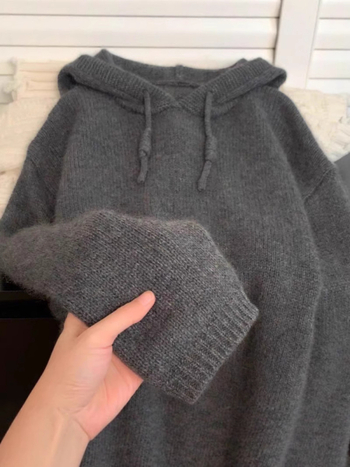 Dámsky kapucňový hrubý vlnený sveter, voľný strih, neformálny štýl, 95% vlna