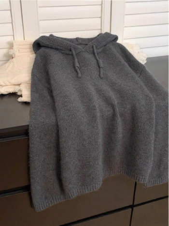 Dámsky kapucňový hrubý vlnený sveter, voľný strih, neformálny štýl, 95% vlna