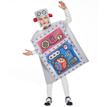 Detský robot cosplay kostým – Halloween spoločenské oblečenie na vystúpenie, zmes chemických vlákien, 80% polyester, 3–8 rokov, unisex