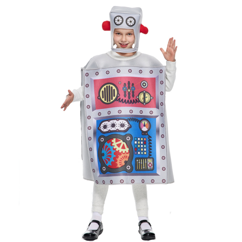 Detský robot cosplay kostým – Halloween spoločenské oblečenie na vystúpenie, zmes chemických vlákien, 80% polyester, 3–8 rokov, unisex