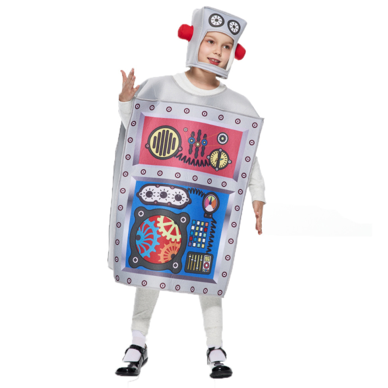 Detský robot cosplay kostým – Halloween spoločenské oblečenie na vystúpenie, zmes chemických vlákien, 80% polyester, 3–8 rokov, unisex
