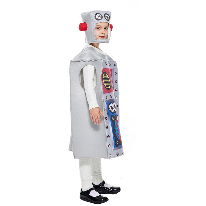 Detský robot cosplay kostým – Halloween spoločenské oblečenie na vystúpenie, zmes chemických vlákien, 80% polyester, 3–8 rokov, unisex