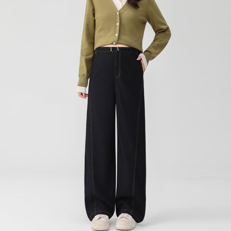 Trudničke hlače u denims stilu, široke nogavice, duge hlače, visoka elastičnost, srednji struk, poliester tkanina