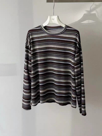 Pulover s okruglim izrezom, dugi rukavi, širok kroj, color-block pruge, najlon-spandeks pletenina