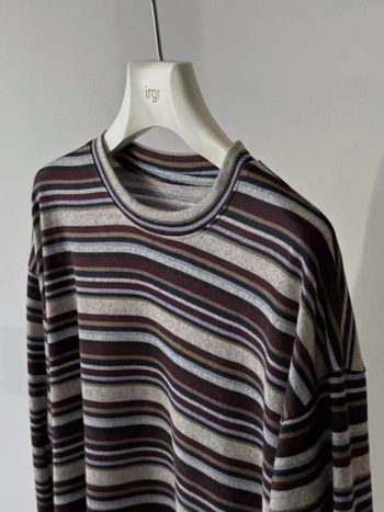 Pulover s okruglim izrezom, dugi rukavi, širok kroj, color-block pruge, najlon-spandeks pletenina