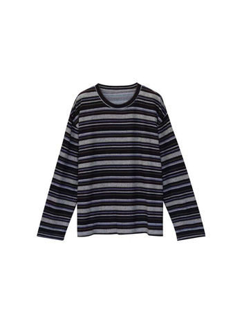 Pulover s okruglim izrezom, dugi rukavi, širok kroj, color-block pruge, najlon-spandeks pletenina