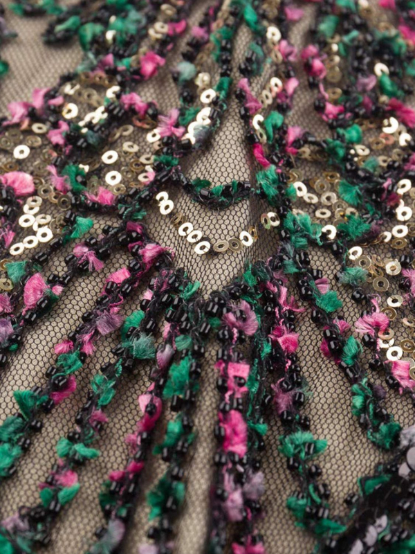 New Panrong Večerné šaty s flitrami a strapcami, V výstrih, bez rukávov, vyšívané detaily, polyester/spandex (95% polyester, 3% spandex) - jeseň 2023