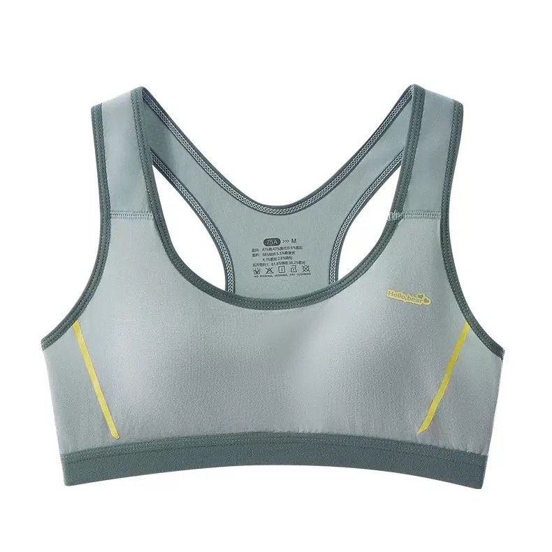 Športová podprsenka s pevnými košíčkami pre dievčatá 12–15 rokov, bavlnená látka, plný košíček, tenká tvarovaná košíček s peny, pevné dvojité ramienka, priedušná a odvádza pot