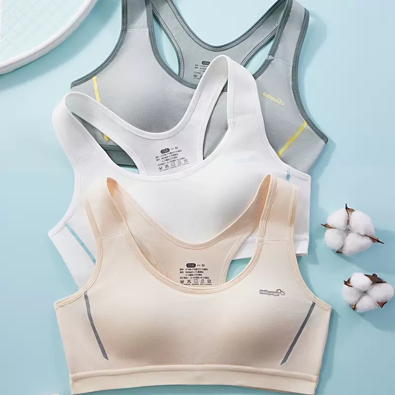 Športová podprsenka s pevnými košíčkami pre dievčatá 12–15 rokov, bavlnená látka, plný košíček, tenká tvarovaná košíček s peny, pevné dvojité ramienka, priedušná a odvádza pot