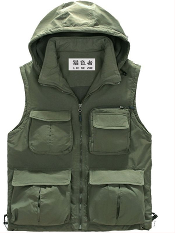 Mužská vesta s kapucňou, flísovou podšívkou a bavlnenou výplňou, s viacerými vreckami, street štýl, voľný strih