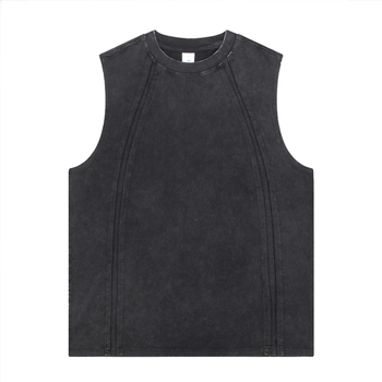Ανδρικό γιλέκο από 100% βαμβάκι, ελαφρώς χαλαρή γραμμή, διαβρωμένο εφέ πλυσίματος, Raglan μανίκια, καλοκαίρι, ρετρό street style