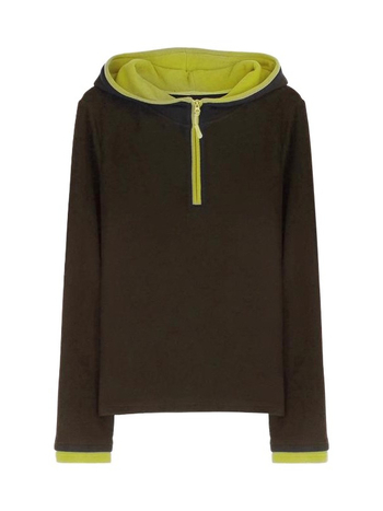 Hanorac damă cu glugă, mâneci lungi, design color-block, croi lejer, lungime ultra-scurtă, material modal