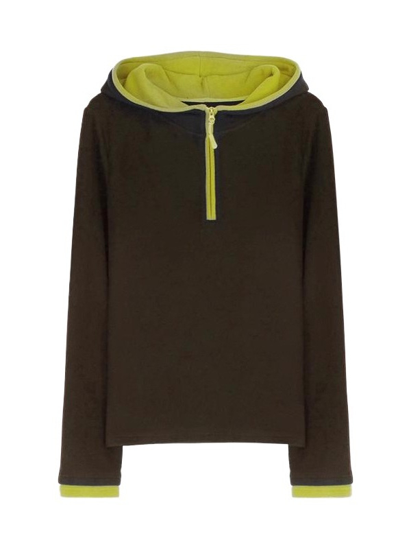 Hanorac damă cu glugă, mâneci lungi, design color-block, croi lejer, lungime ultra-scurtă, material modal