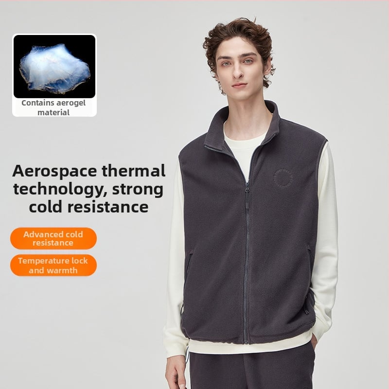 Pánska hrubá fleecová vesta s polyesterovým vonkajším dielom, teplá fleecová podšívka, jednovrstvá, jednofarebná