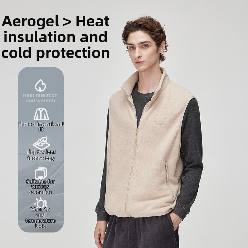 Pánska hrubá fleecová vesta s polyesterovým vonkajším dielom, teplá fleecová podšívka, jednovrstvá, jednofarebná