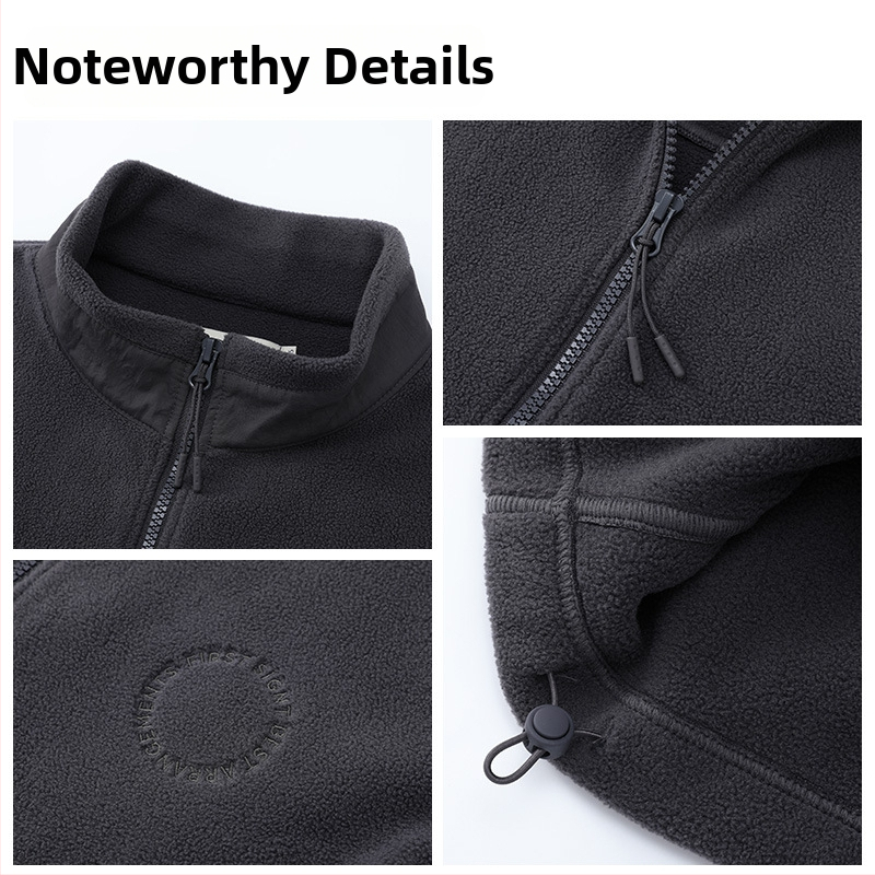 Pánska hrubá fleecová vesta s polyesterovým vonkajším dielom, teplá fleecová podšívka, jednovrstvá, jednofarebná