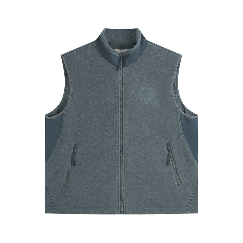 Pánska hrubá fleecová vesta s polyesterovým vonkajším dielom, teplá fleecová podšívka, jednovrstvá, jednofarebná