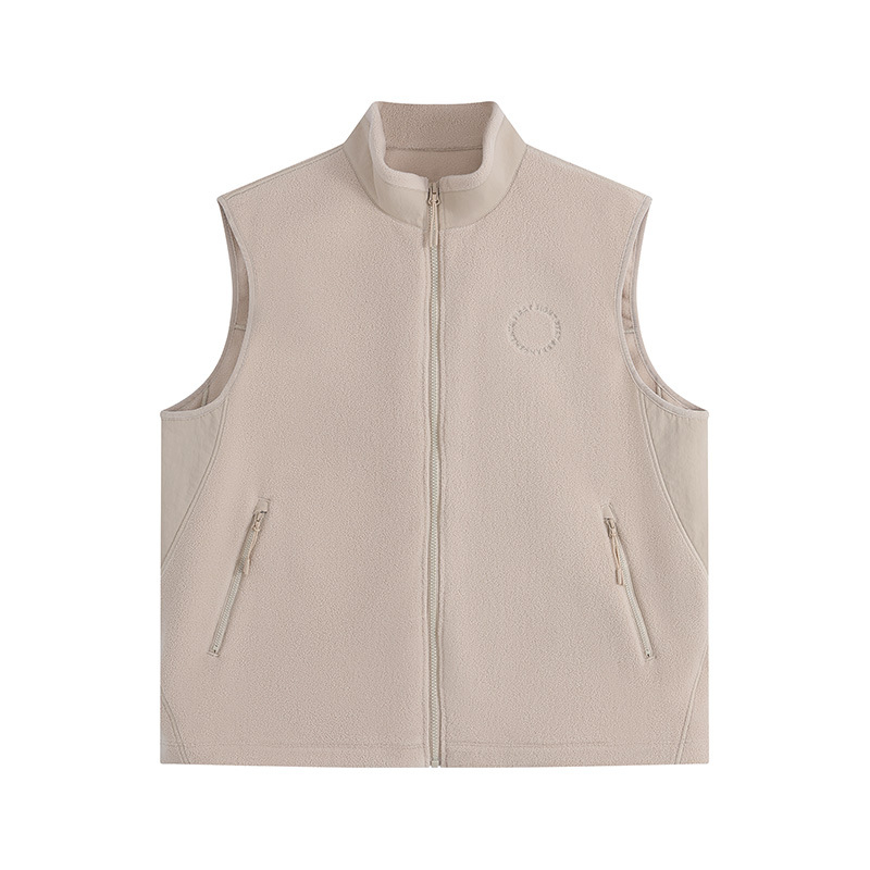 Pánska hrubá fleecová vesta s polyesterovým vonkajším dielom, teplá fleecová podšívka, jednovrstvá, jednofarebná