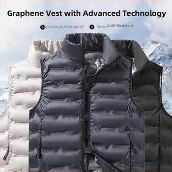 Pánska grafénová zohrievacia vesta na jeseň-zimu, bez rukávov, s vysokým golierom, výplňou z perovej bavlny, vetruodolná a teplá, hlavný materiál: polyester