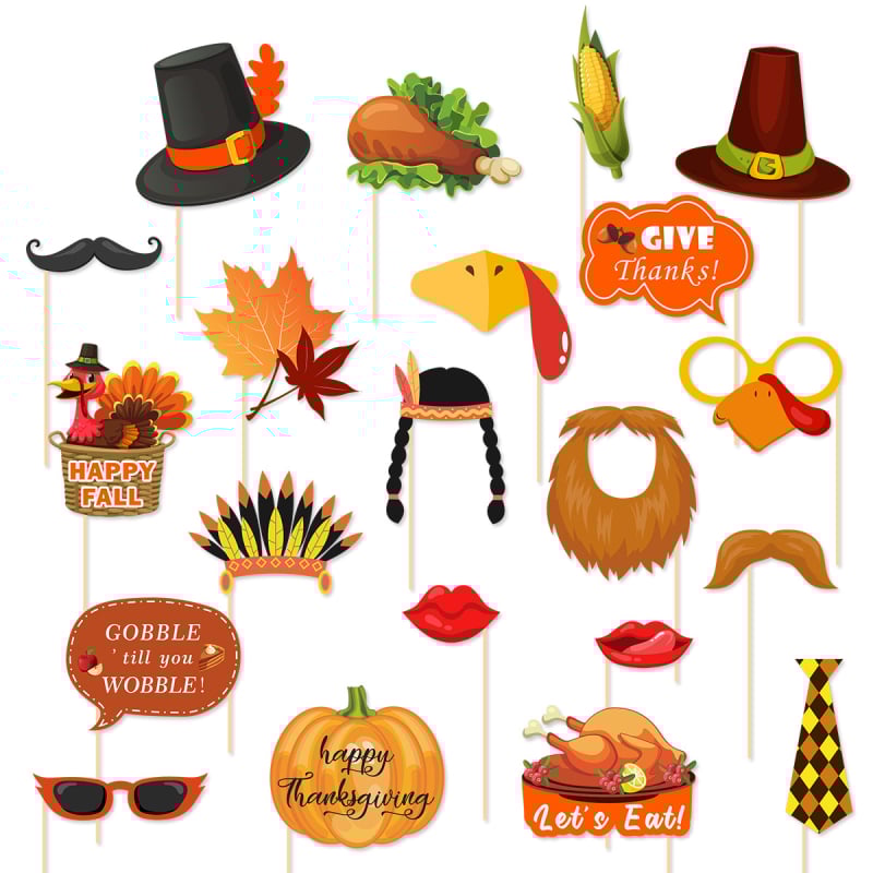 Sada rekvizít pre fotografie - papier, tlač, prispôsobiteľné, 21 kusov, na jesennú párty a Deň vďakyvzdania