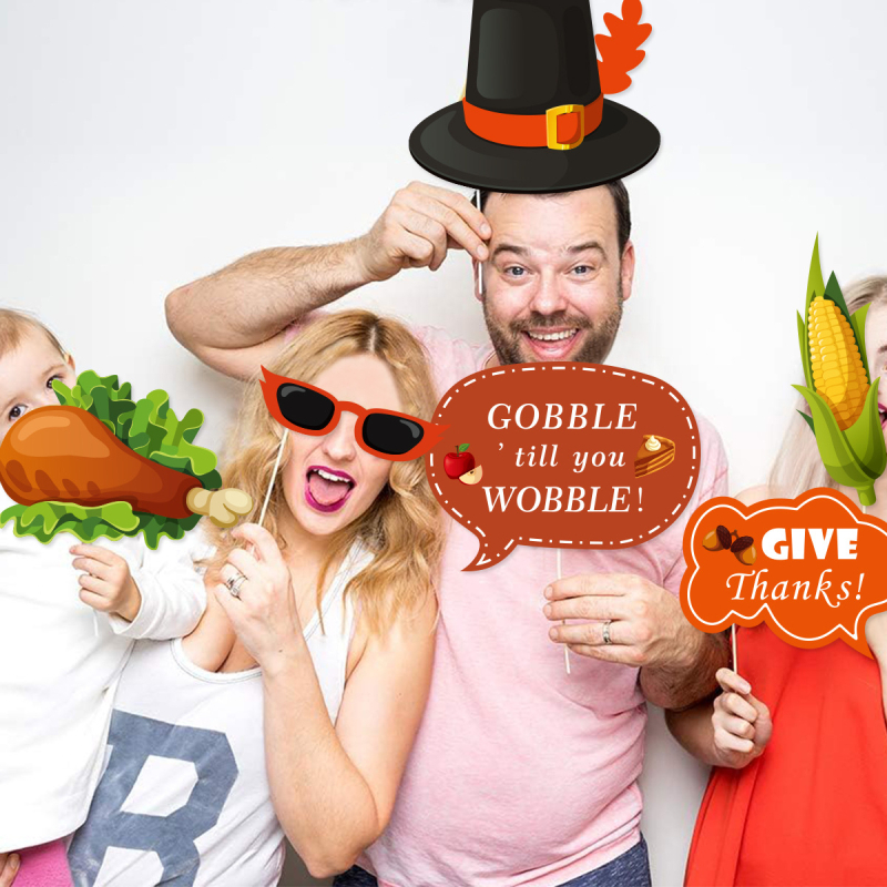 Sada rekvizít pre fotografie - papier, tlač, prispôsobiteľné, 21 kusov, na jesennú párty a Deň vďakyvzdania