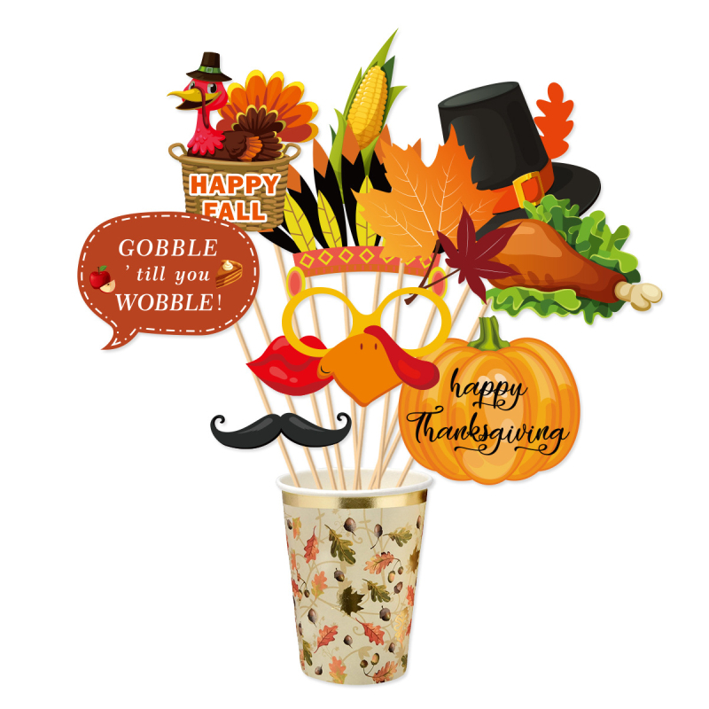 Sada rekvizít pre fotografie - papier, tlač, prispôsobiteľné, 21 kusov, na jesennú párty a Deň vďakyvzdania