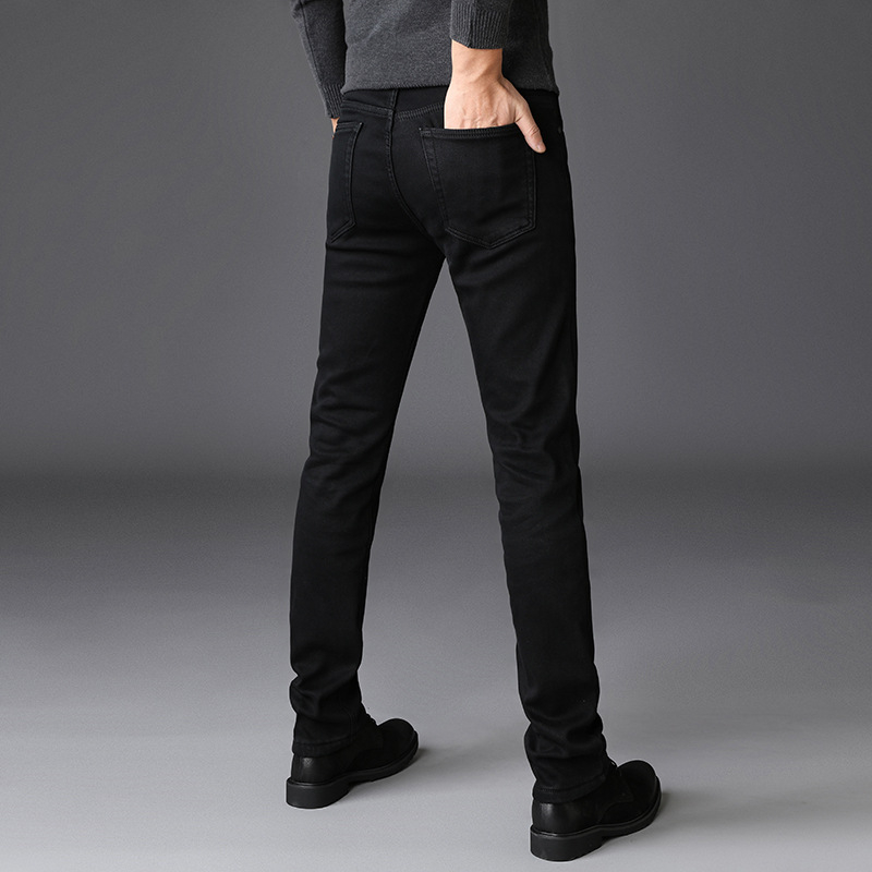 Jean din denim pentru bărbați, croială dreaptă, căptușit cu fleece, cinci buzunare, talie medie, fermoar