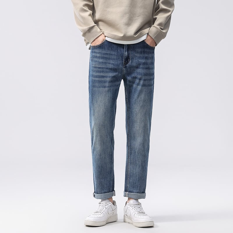 Muške traperice ravnog kroja, retro stil, srednji pojas, zip