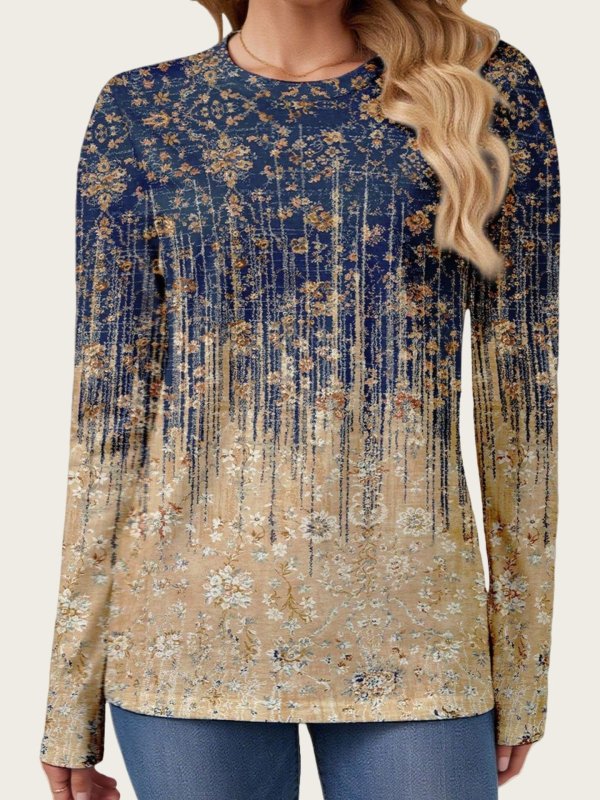 Дамски пуловер с дълъг ръкав и кръгла яка, 3D принт, полиестерова тъкан, средна дължина