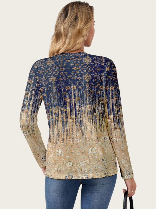 Дамски пуловер с дълъг ръкав и кръгла яка, 3D принт, полиестерова тъкан, средна дължина