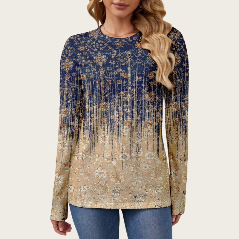 Дамски пуловер с дълъг ръкав и кръгла яка, 3D принт, полиестерова тъкан, средна дължина